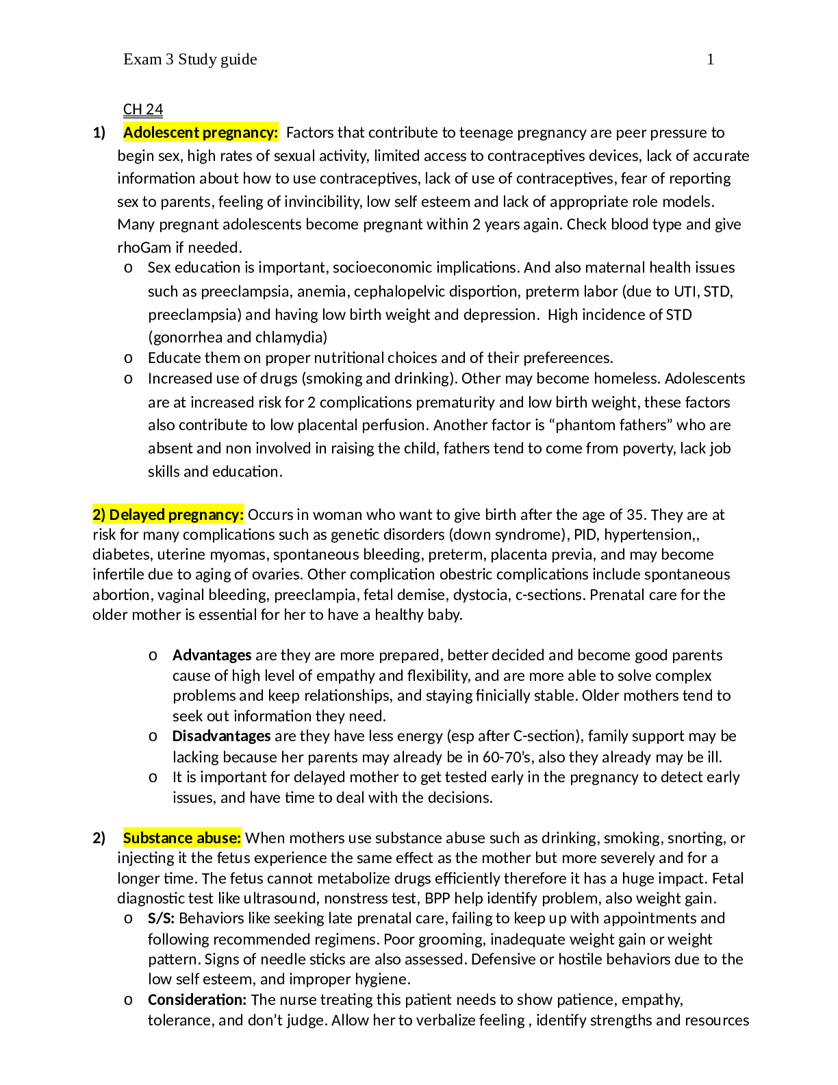 Preview of MATERNAL A 327 Maternal and child  EXAM 3  study guide (Already Graded A)
